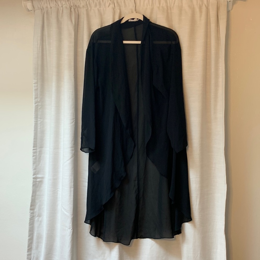 BCBG Flowy Black Sheer Duster